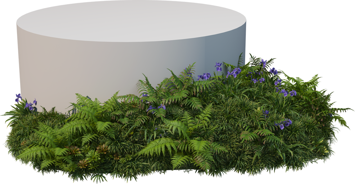 White display podium decorated with plants